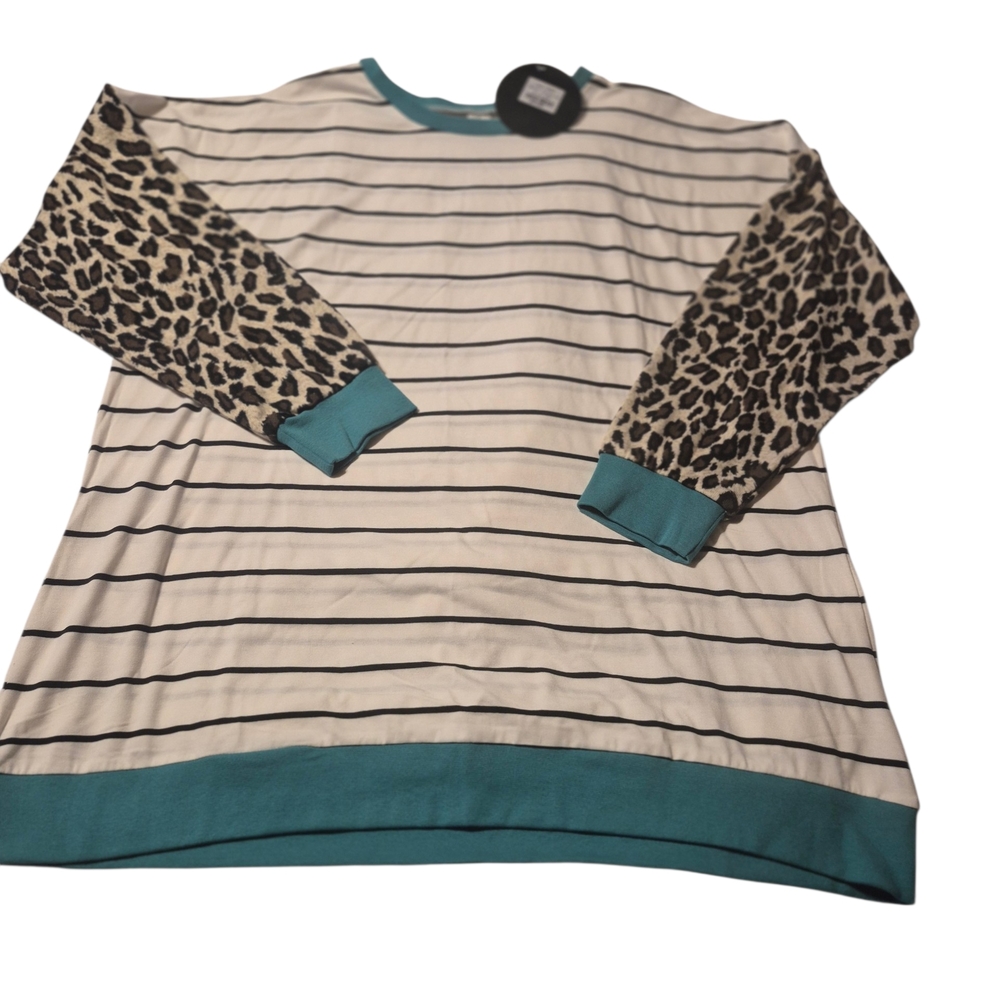 Brand New Striped and Leopard Print Boutique Blouse Size 2X Long Sleeve.